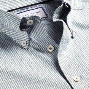 Charles Tyrwhitt Olive Green Button-Down Collar Non-Iron Oxford Twin Check